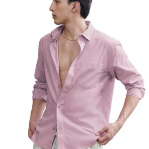 Bewakoof Mens Solid Regular Fit Full Sleeve Collar Cotton Linen Blend Shirt