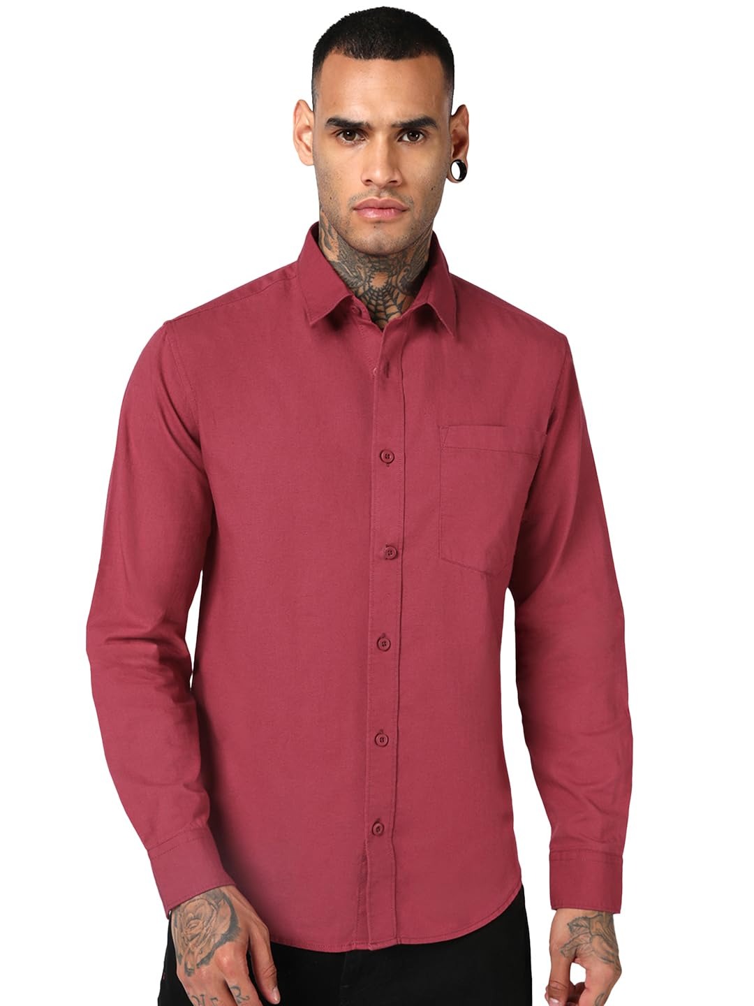 Bewakoof Mens Solid Regular Fit Full Sleeve Collar Cotton Linen Blend Shirt - Image 3