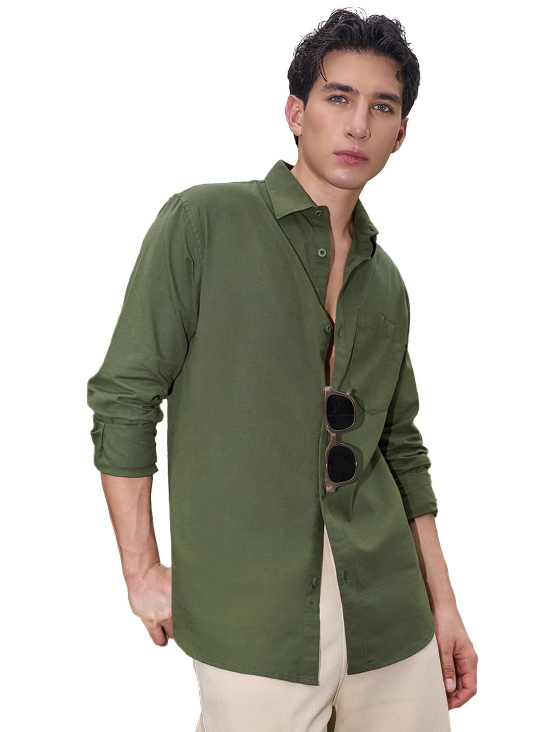 Bewakoof Mens Solid Regular Fit Full Sleeve Collar Cotton Linen Blend Shirt - Image 2